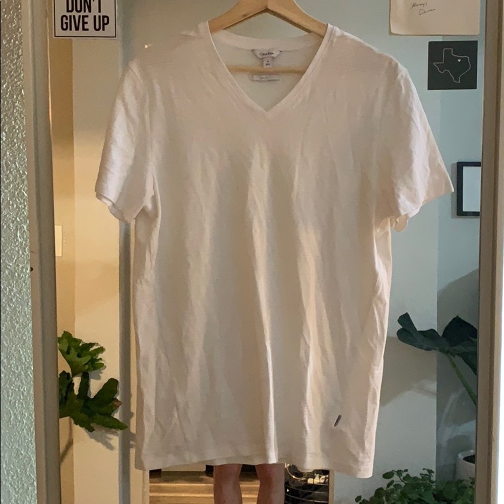 CALVIN KLIEN WHITE SIZE M SLIM V NECK COTTON TEE